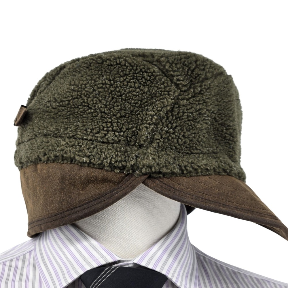 Watership Trading Hat M Green Wool Suede Lined Flap Insulated Mens Adjustable